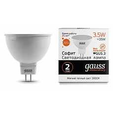 Лампа светодиодная gauss led elementary mr16 gu5.3 3.5Вт 3000k 13514