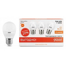 Набор ламп светодиодных gauss led elementary e27 7Вт 3000k 53217t