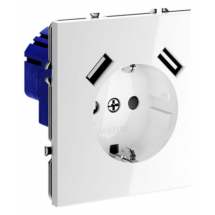 Розетка с заземлением и со шторкой и 2хusb type a, без рамки voltum s70 vls040401