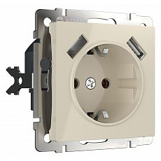 Розетка с заземлением и со шторками и 2хusb, без рамки werkel слоновая кость w1171503