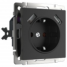 Розетка с заземлением и со шторками и 2хusb, без рамки werkel черный матовый w1171508